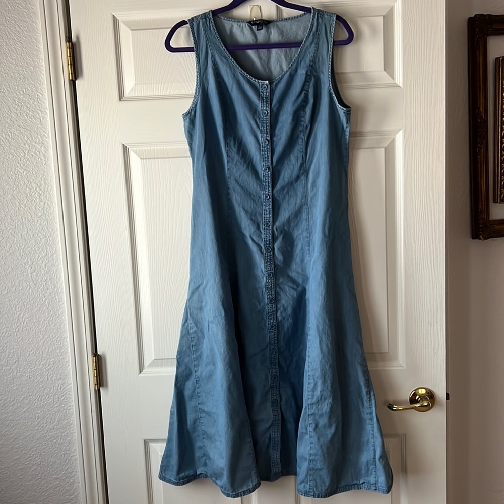 Chadwick’s of Boston Cotton Chambray Sleeveless Dress Calf Length, Sz 12‎
